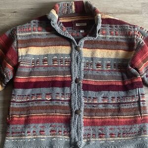 Gretel Underwood Santa Fe Chenille Aztec Jacket XL Handmade USA Chunky Button